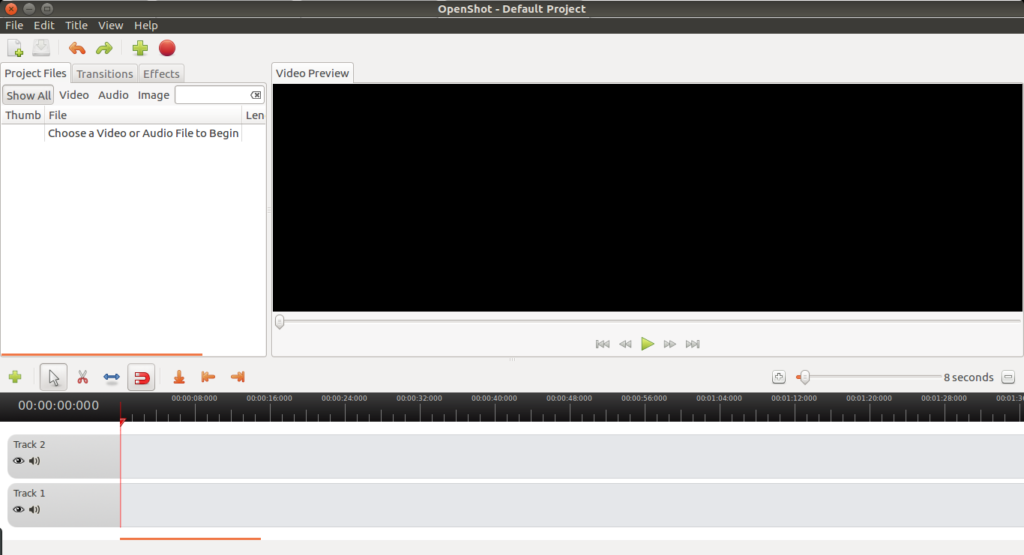 หน้าตาโปรแกรม Openshot บน Ubuntu