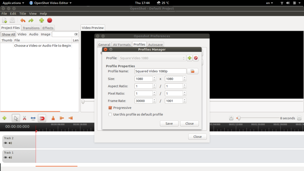 Openshot Profile Properties for Squared Video