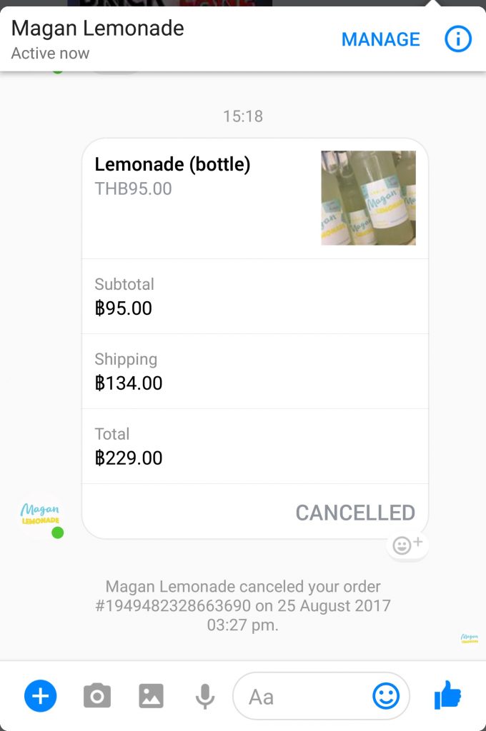 Canceled order in Facebook Payment