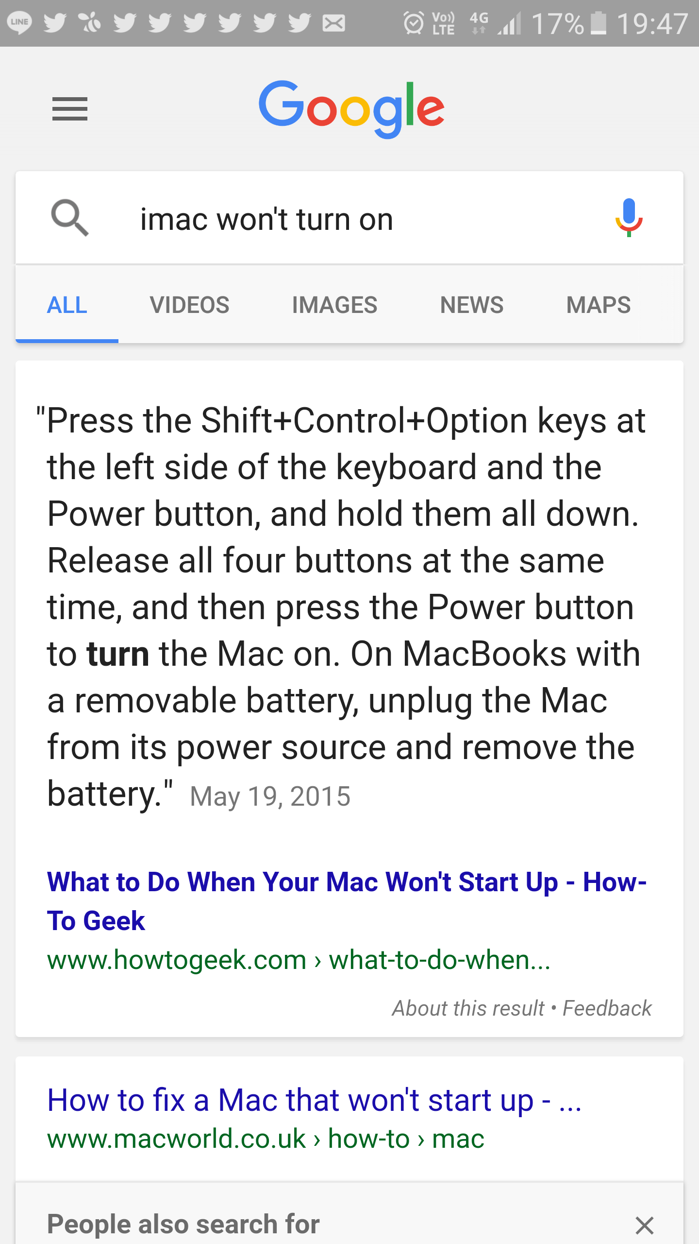 ค้น Google บน Galaxy S6 Edge หาวิธีแก้ iMac Boot ไม่ผ่าน