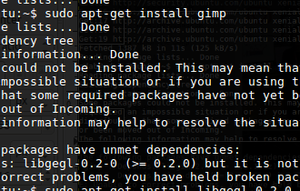 Cannot install gimp on Ubuntu