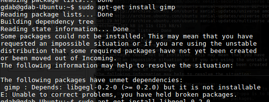 Cannot install gimp on Ubuntu