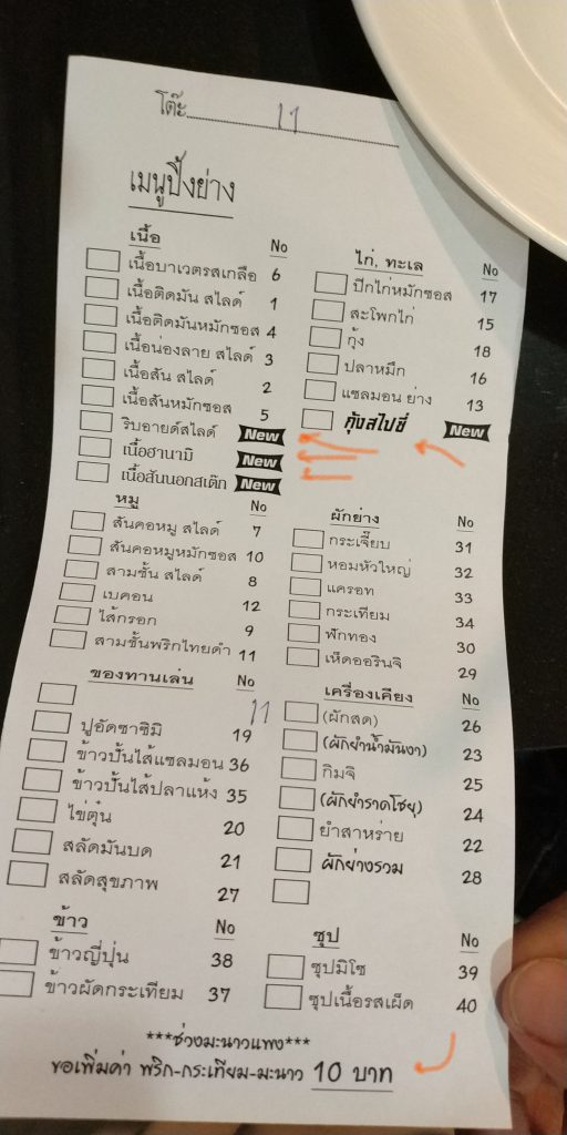 ใบรายการอาหาร