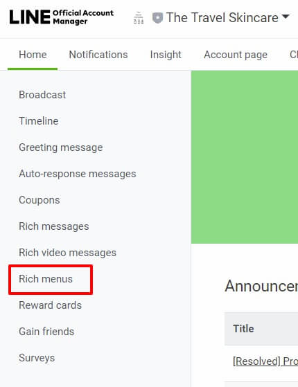 เข้าไปที่เมนู Rich menus ที่อยู่ทางด้านซ้าย